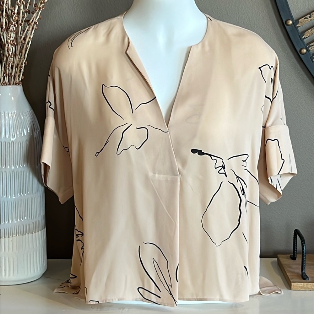 WORTHINGTON Tan & Black Short Sleeve Top Size PM